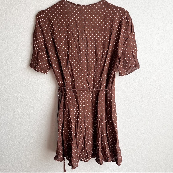Reformation Lucky Mini wrap Dress Brown polka dot XL, runs small - Picture 6 of 9